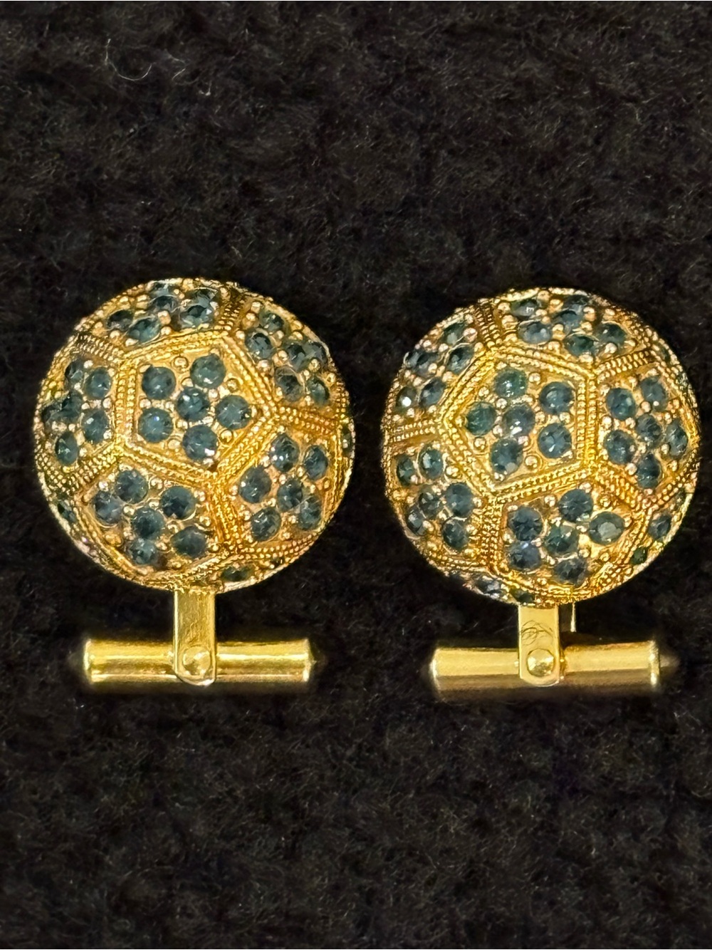 Vintage Gold Plated Geometric Cufflinks Blue Rhinestone Statement Luxury